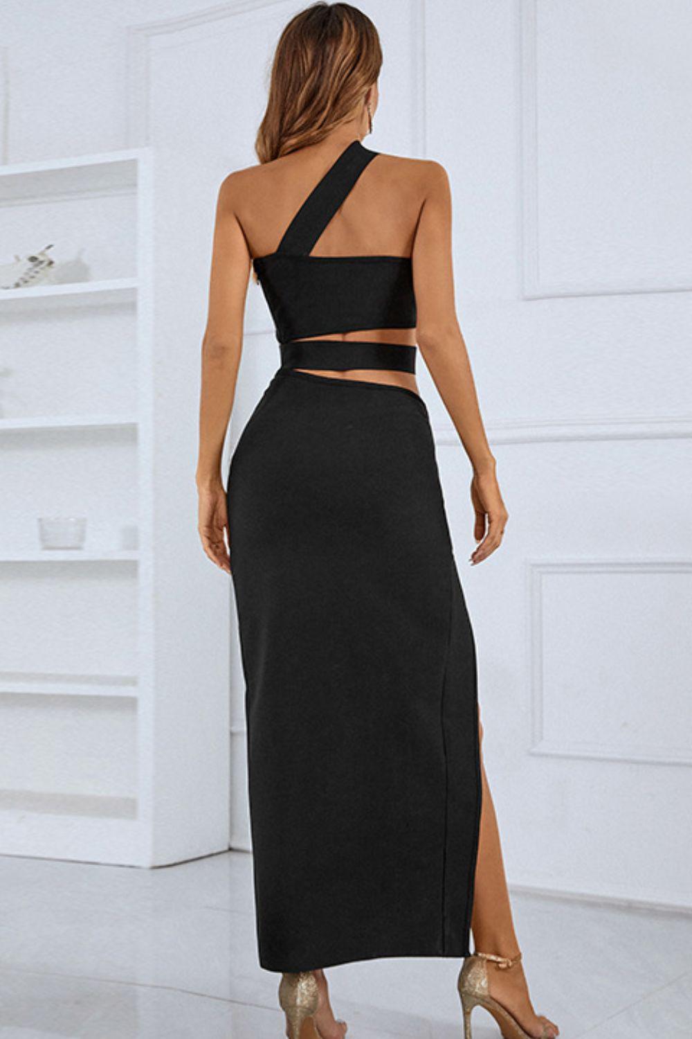 One-Shoulder Cutout Front Split Maxi Dress BLUE ZONE PLANET