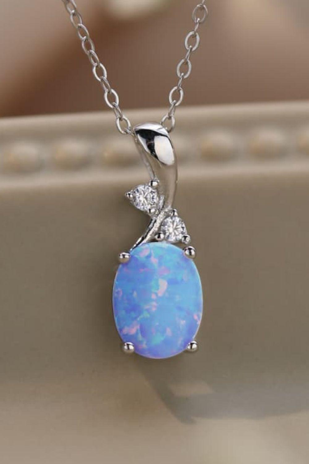 Opal Oval Pendant Chain Necklace BLUE ZONE PLANET