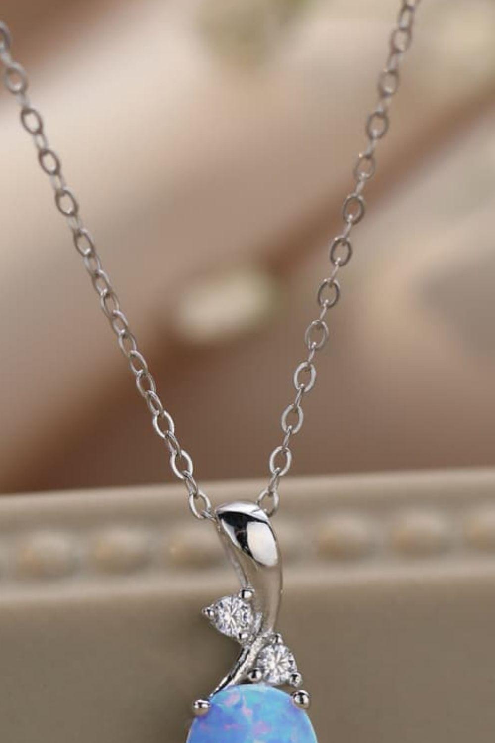 Opal Oval Pendant Chain Necklace BLUE ZONE PLANET