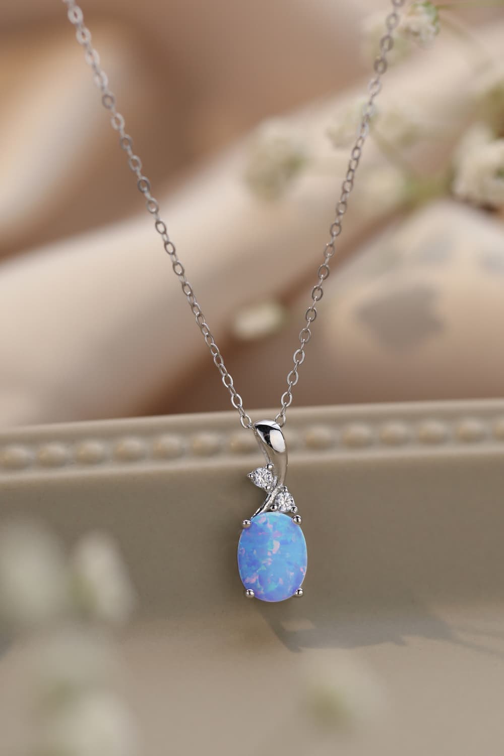Opal Oval Pendant Chain Necklace BLUE ZONE PLANET