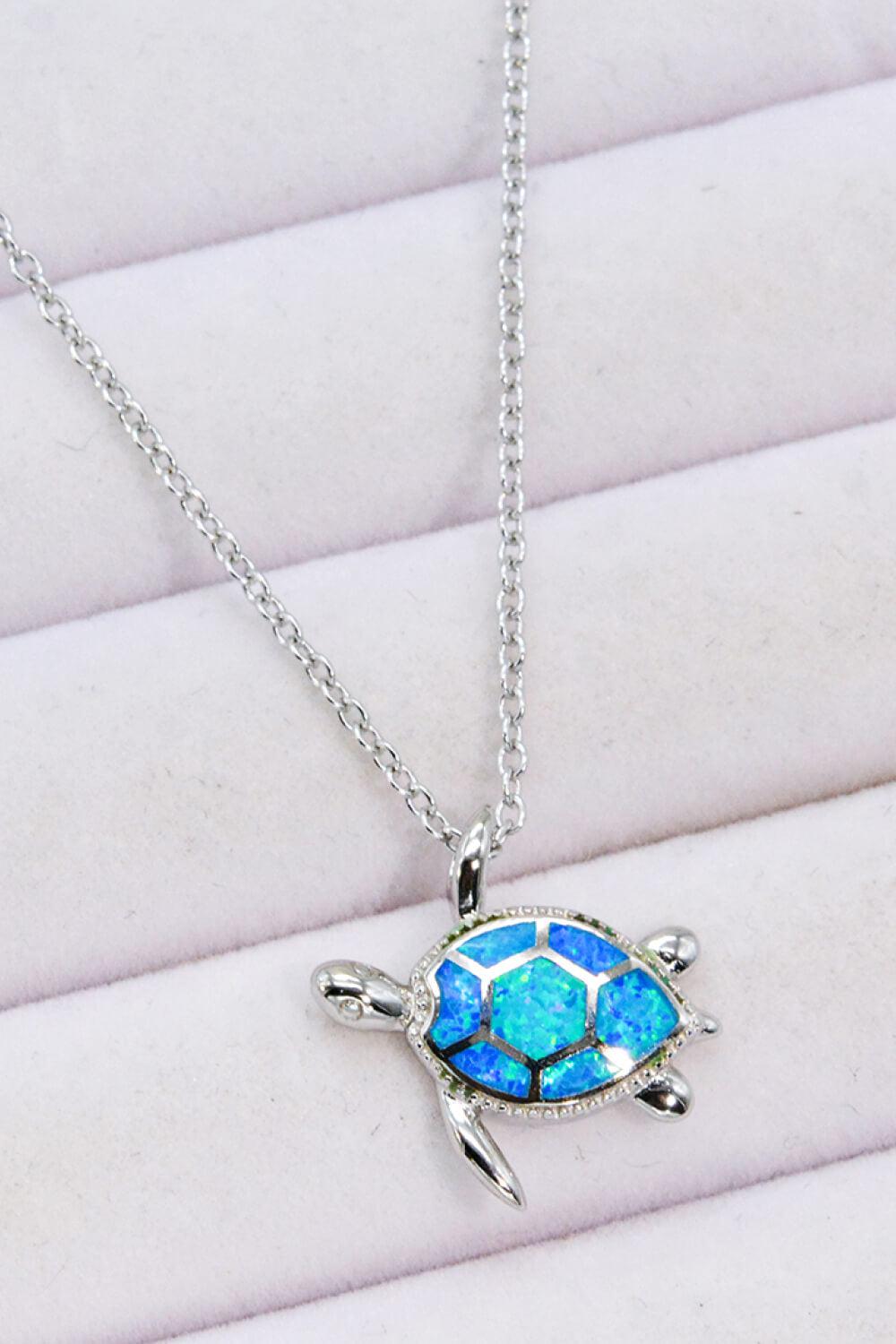 Opal Turtle Pendant Chain-Link Necklace BLUE ZONE PLANET