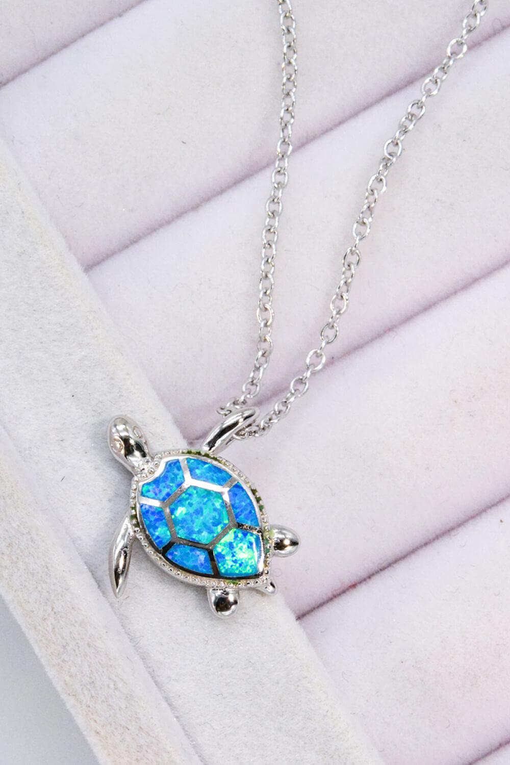 Opal Turtle Pendant Chain-Link Necklace BLUE ZONE PLANET