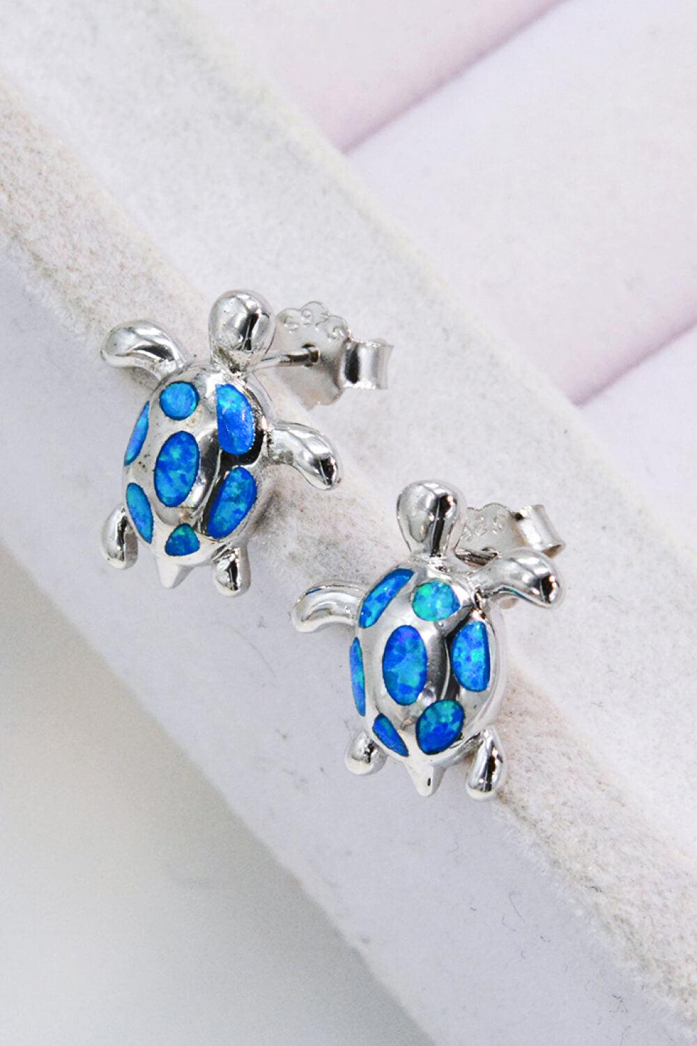 Opal Turtle Platinum-Plated Stud Earrings BLUE ZONE PLANET