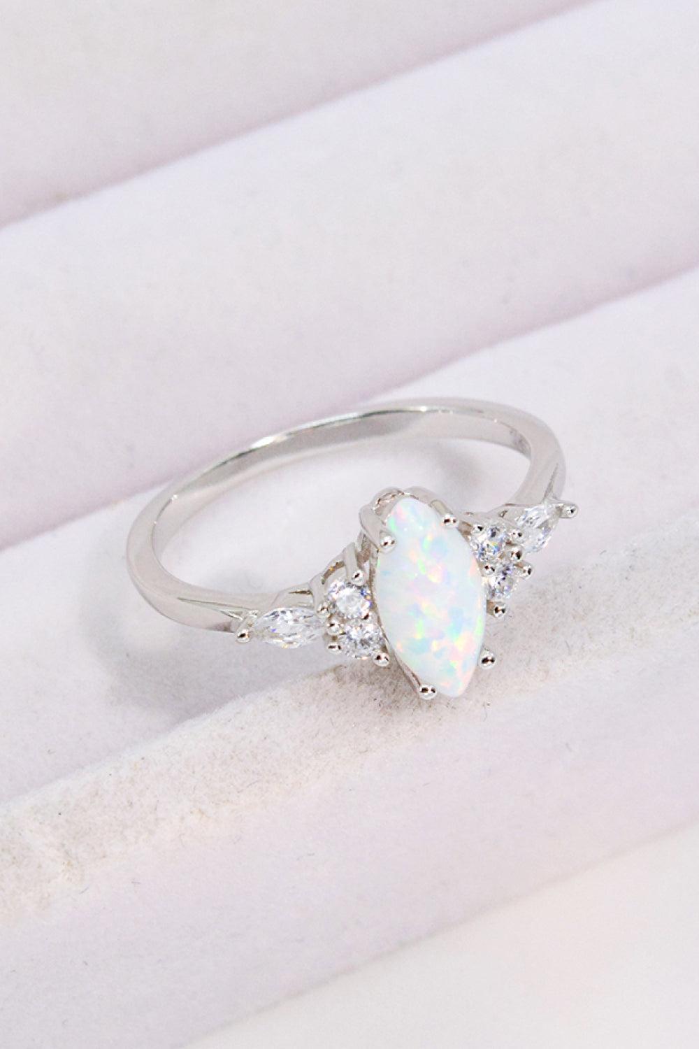 Opal and Zircon Platinum-Plated Ring BLUE ZONE PLANET