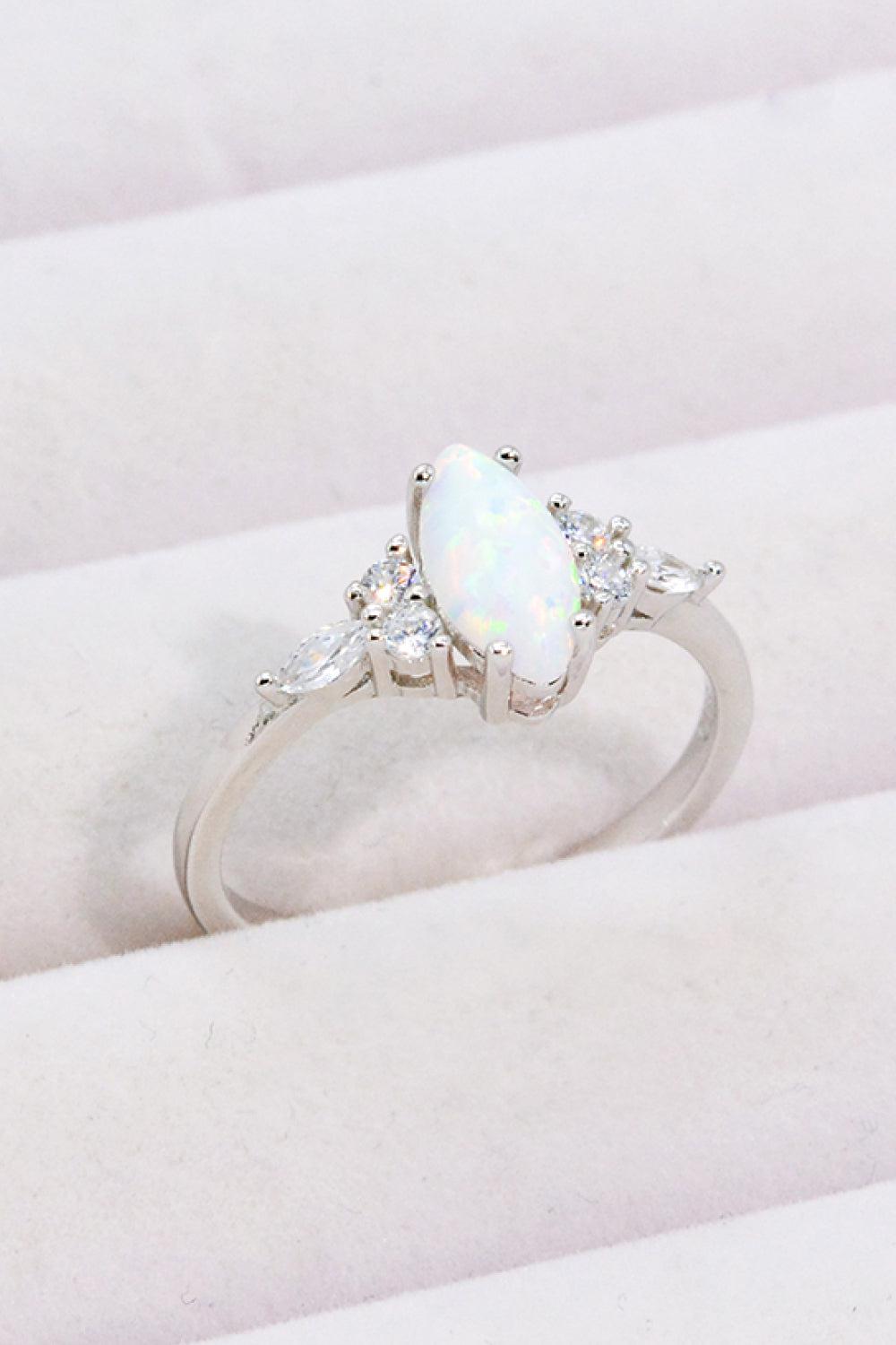 Opal and Zircon Platinum-Plated Ring BLUE ZONE PLANET