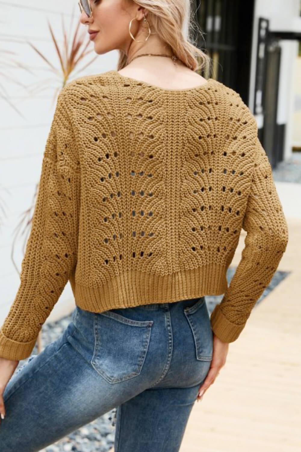 Open Front Cuffed Cropped Cardigan BLUE ZONE PLANET