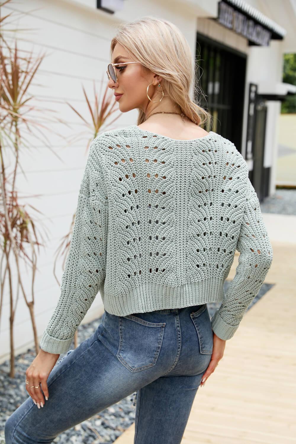 Open Front Cuffed Cropped Cardigan BLUE ZONE PLANET