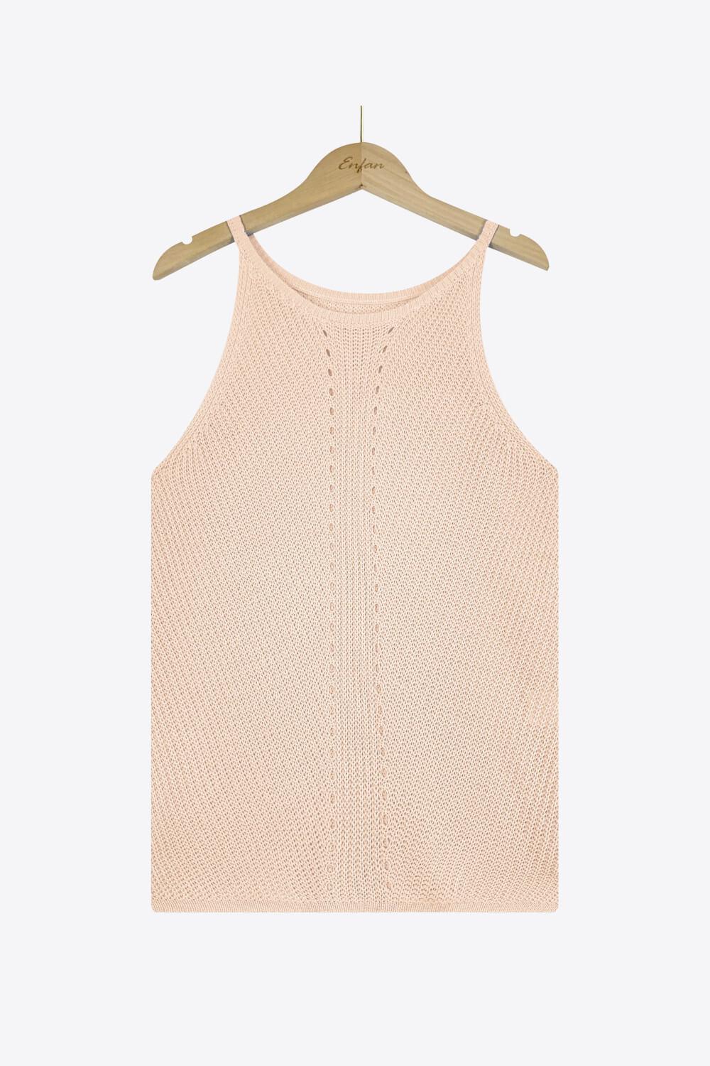 Openwork Grecian Neck Knit Tank Top BLUE ZONE PLANET