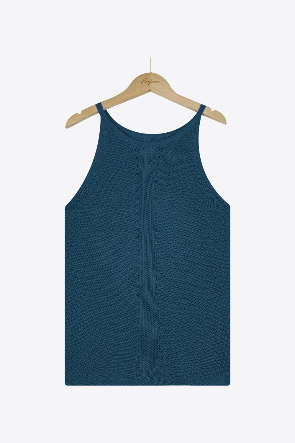 Openwork Grecian Neck Knit Tank Top BLUE ZONE PLANET