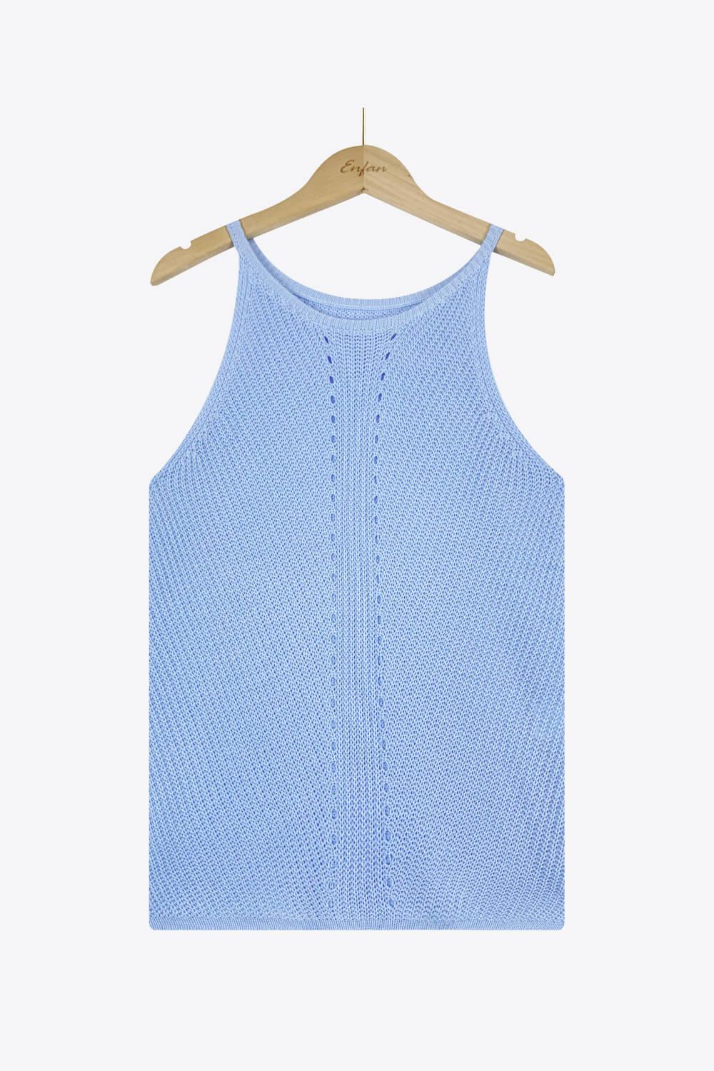 Openwork Grecian Neck Knit Tank Top BLUE ZONE PLANET