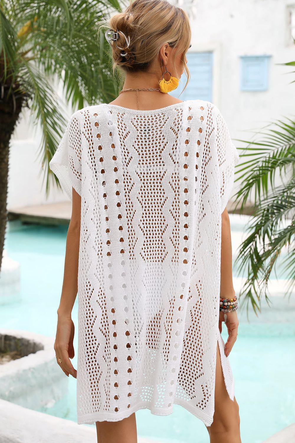 Openwork Plunge Dolman Sleeve Cover-Up Dress BLUE ZONE PLANET