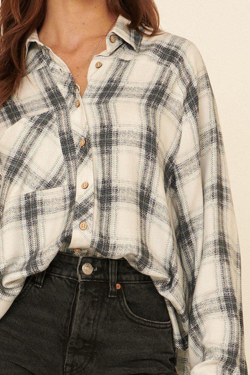 Oversized Loose Fit Plaid Shirt Blue Zone Planet