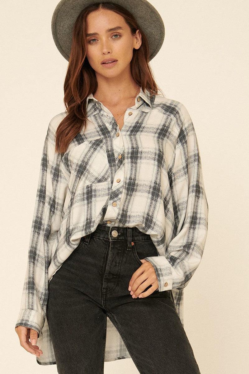 Oversized Loose Fit Plaid Shirt Blue Zone Planet
