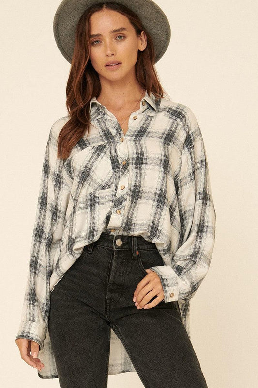 Oversized Loose Fit Plaid Shirt Blue Zone Planet