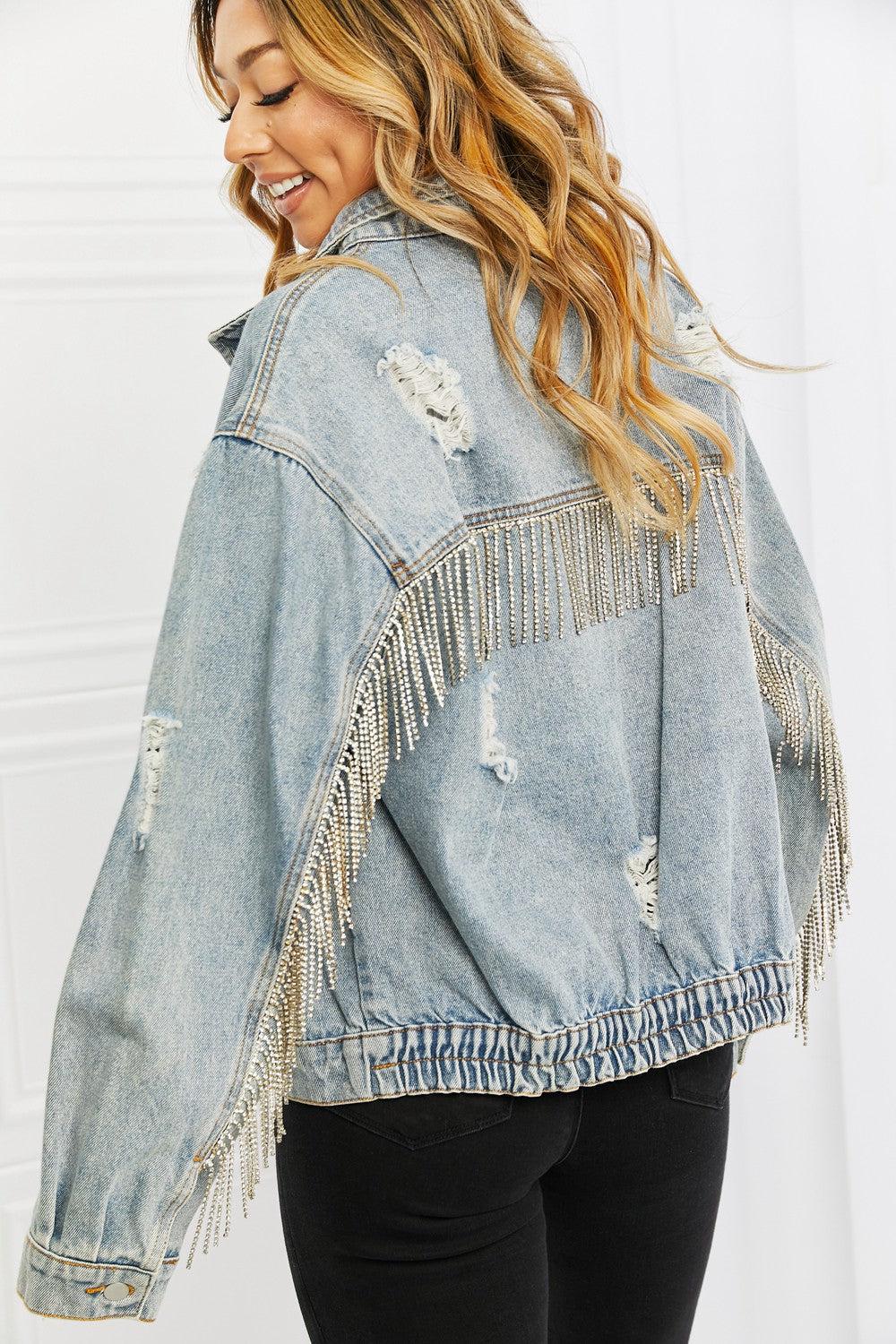 Blue Zone Planet | POL Time To Shine Twill Denim Fringe Jacket BLUE ZONE PLANET