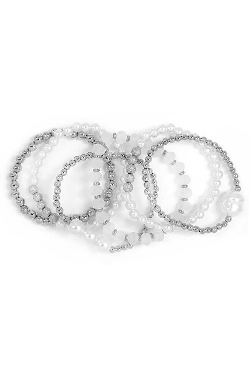 Pearl Metal Ball Stertch Bracelet Set Blue Zone Planet