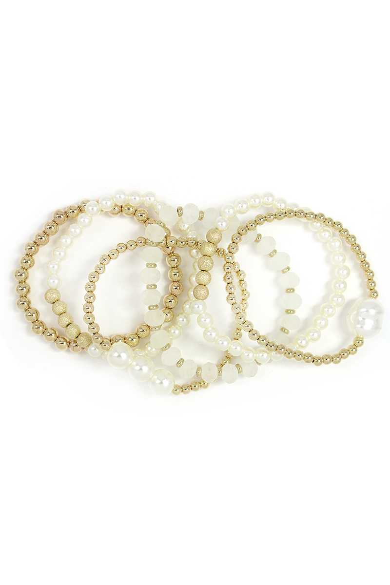 Pearl Metal Ball Stertch Bracelet Set Blue Zone Planet