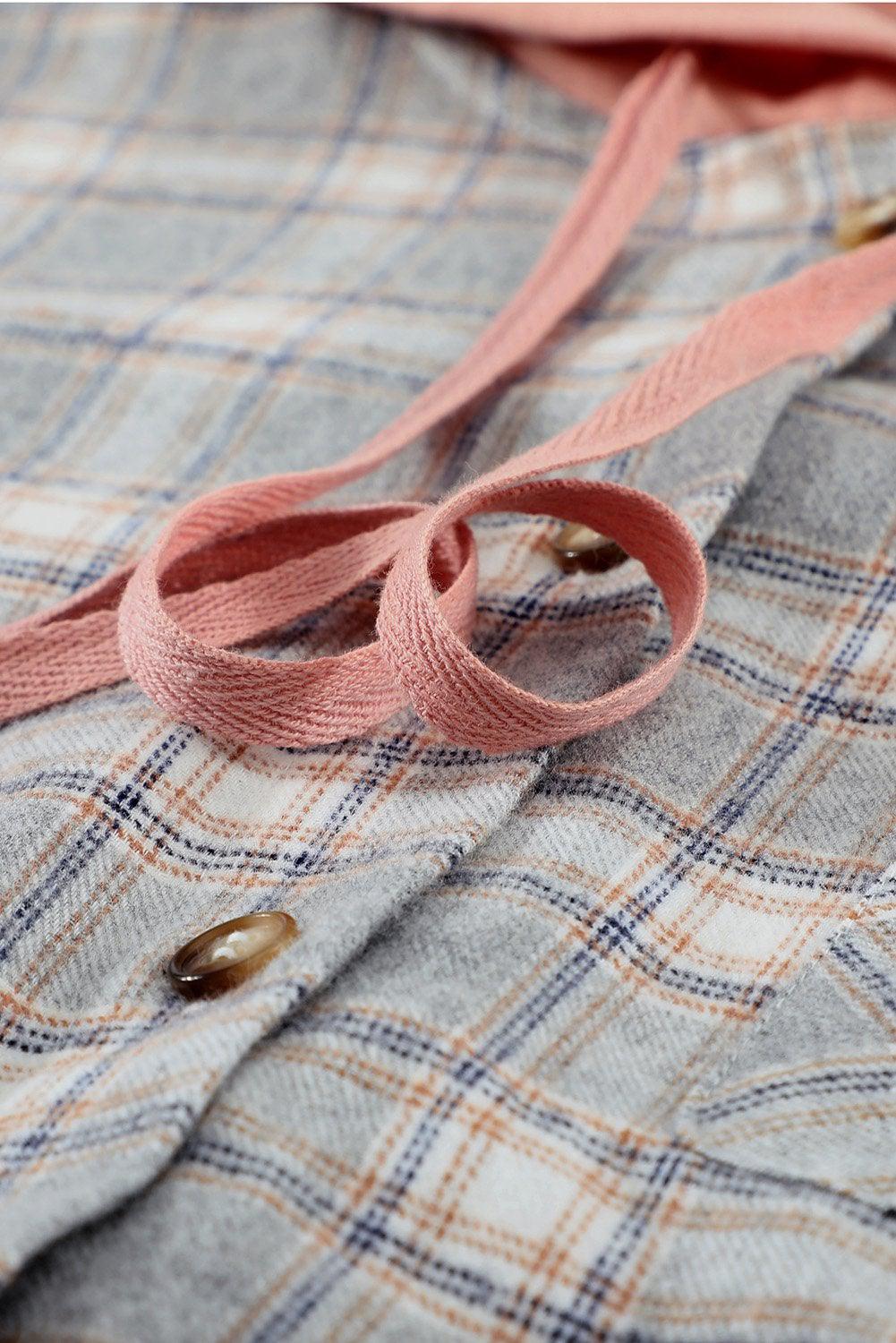 Plaid Drawstring Hooded Shirt Jacket BLUE ZONE PLANET