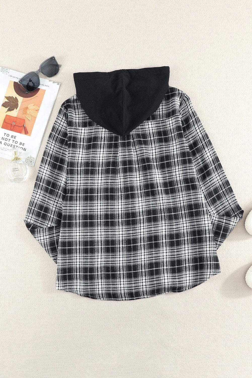 Plaid Drawstring Hooded Shirt Jacket BLUE ZONE PLANET