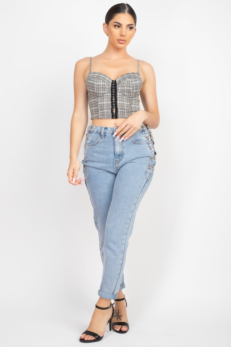 Plaid Hook & Eye Sweetheart Crop Top Blue Zone Planet