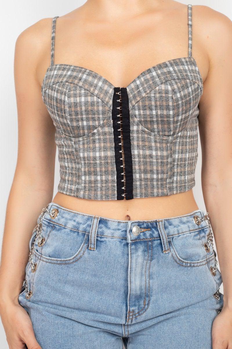 Plaid Hook & Eye Sweetheart Crop Top Blue Zone Planet