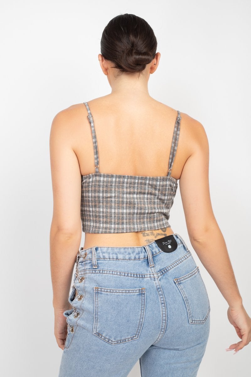 Plaid Hook & Eye Sweetheart Crop Top Blue Zone Planet
