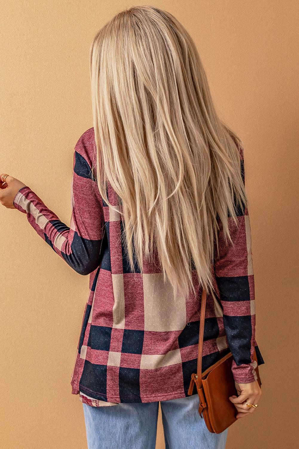 Plaid Open Front Cardigan BLUE ZONE PLANET