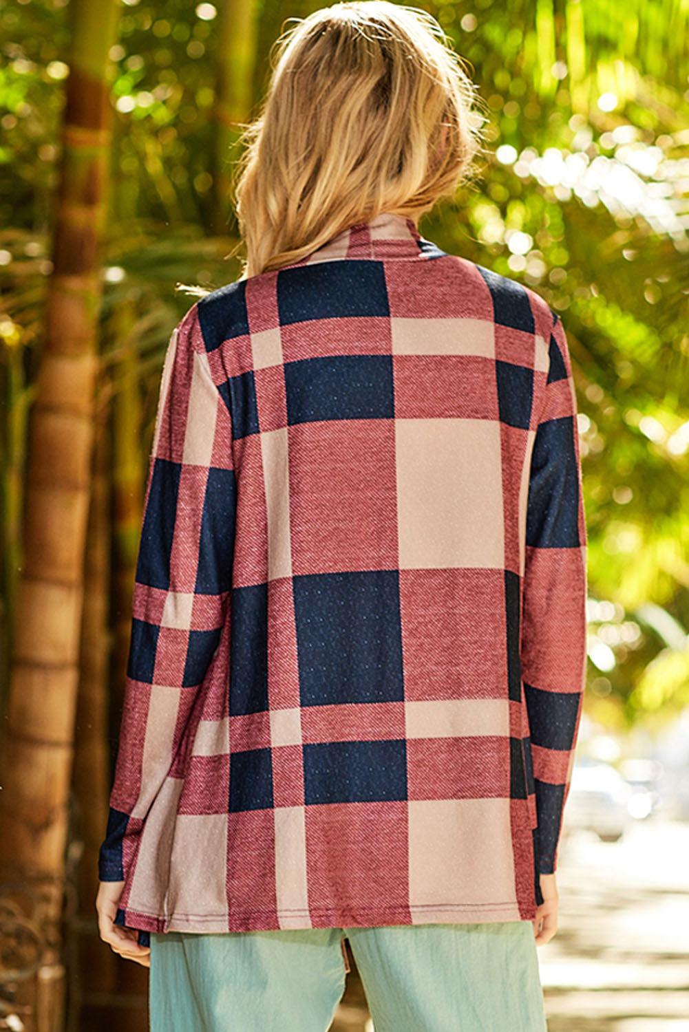 Plaid Open Front Cardigan BLUE ZONE PLANET