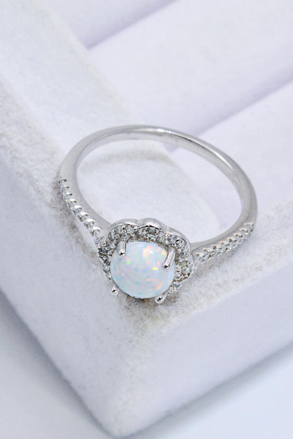 Platinum-Plated 4-Prong Opal Ring BLUE ZONE PLANET
