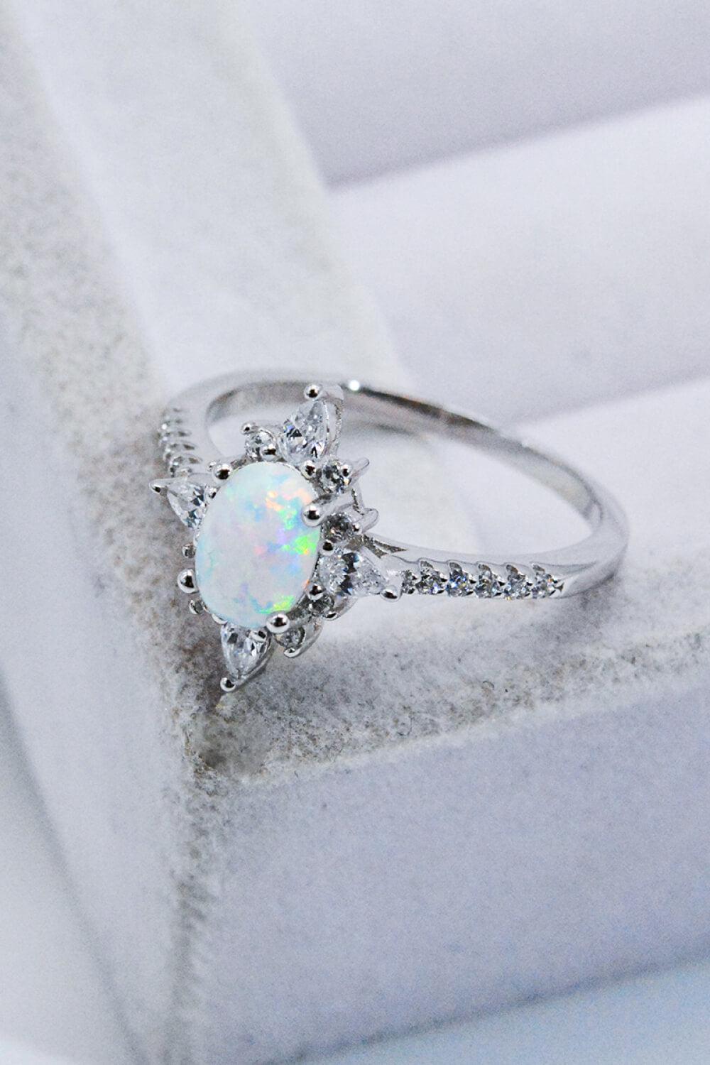 Platinum-Plated Opal and Zircon Ring BLUE ZONE PLANET