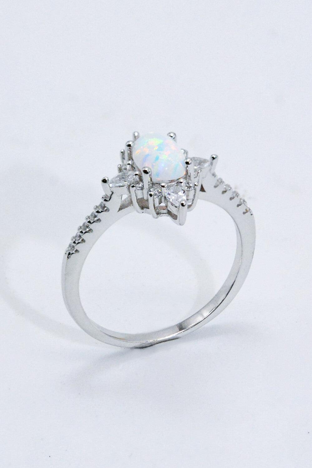Platinum-Plated Opal and Zircon Ring BLUE ZONE PLANET
