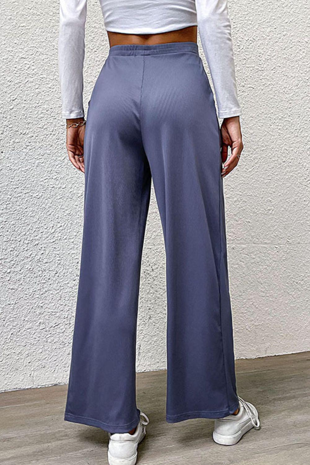 Pleated Detail Wide-Leg Pants with Pockets BLUE ZONE PLANET