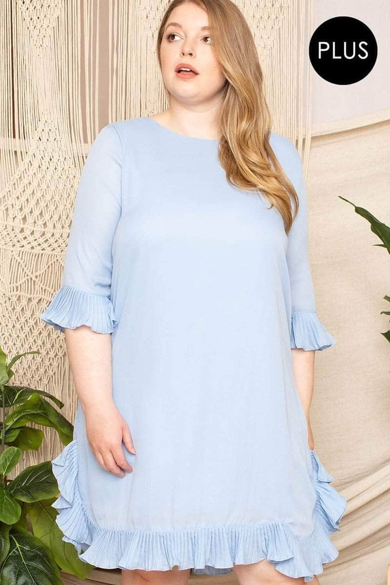 Pleated Ruffle Detailed Mini Dress Blue Zone Planet