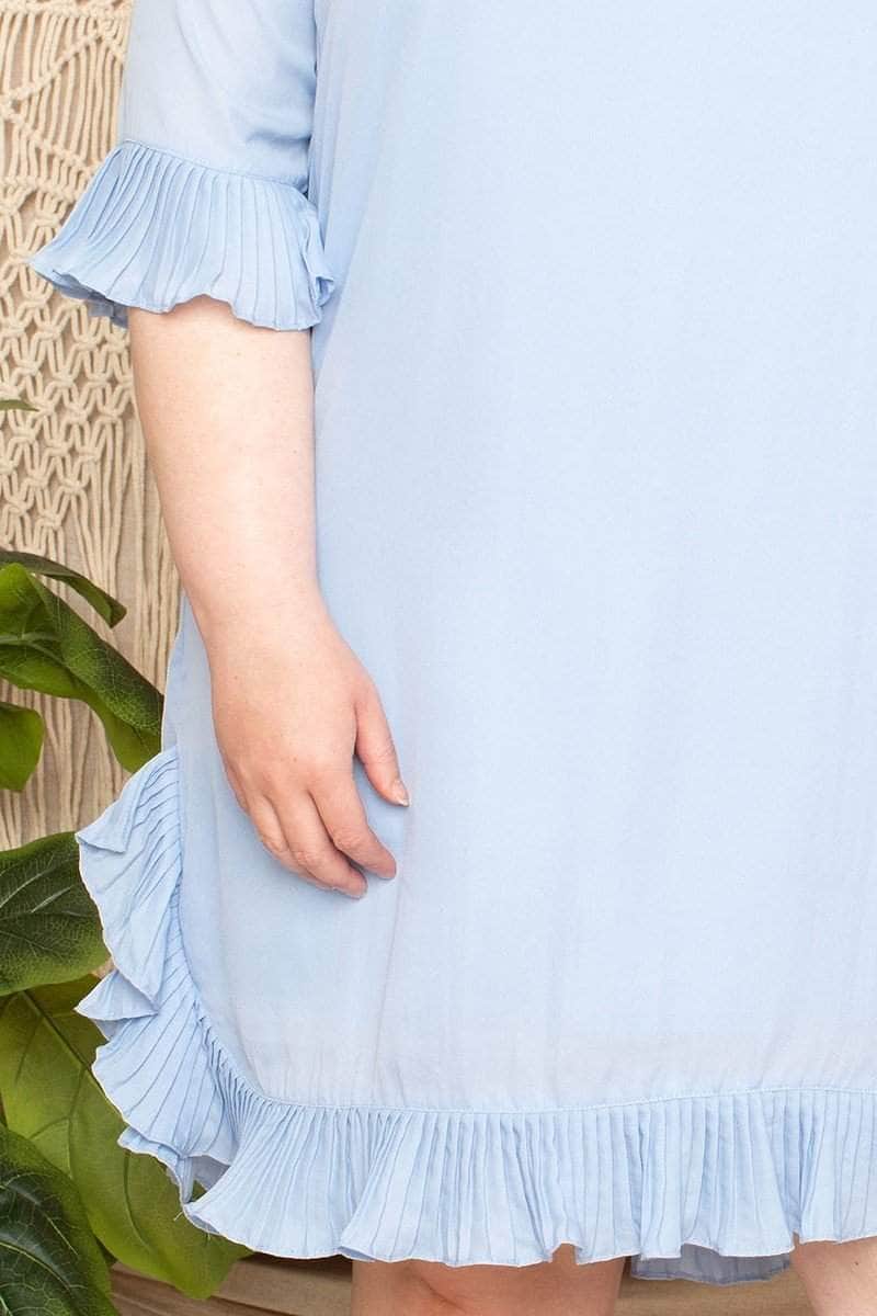 Pleated Ruffle Detailed Mini Dress Blue Zone Planet