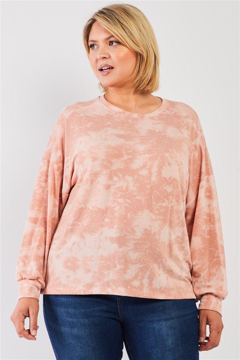 Plus Marsala Tie-dye Print Crew Neck Long Sleeve Loose Fit Sweatshirt Blue Zone Planet