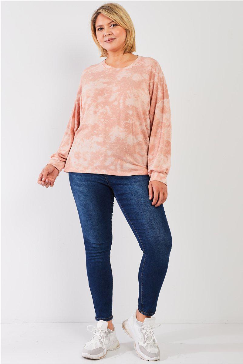 Plus Marsala Tie-dye Print Crew Neck Long Sleeve Loose Fit Sweatshirt Blue Zone Planet