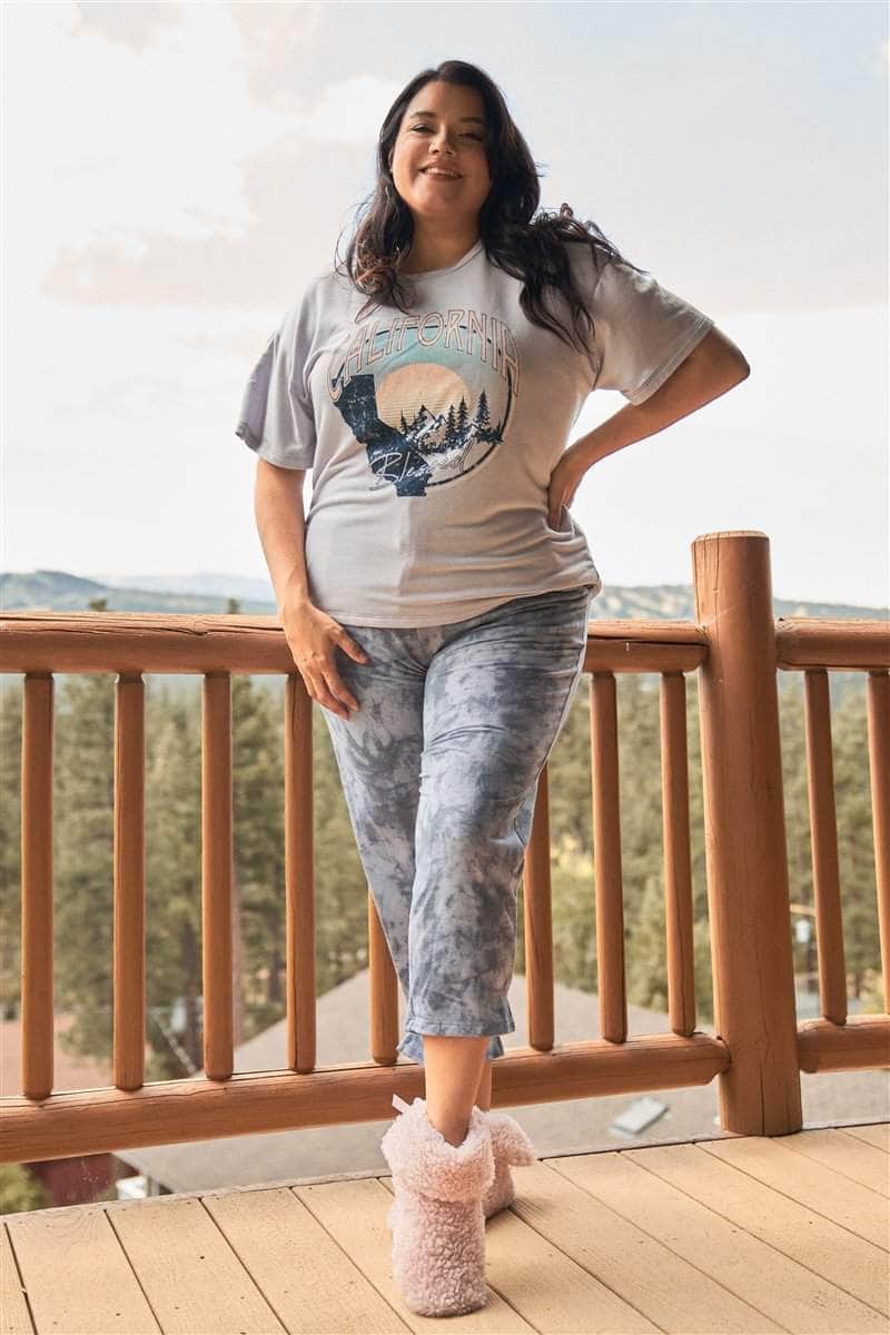 Plus Navy Tie-dye High-waisted Sweatpants Blue Zone Planet