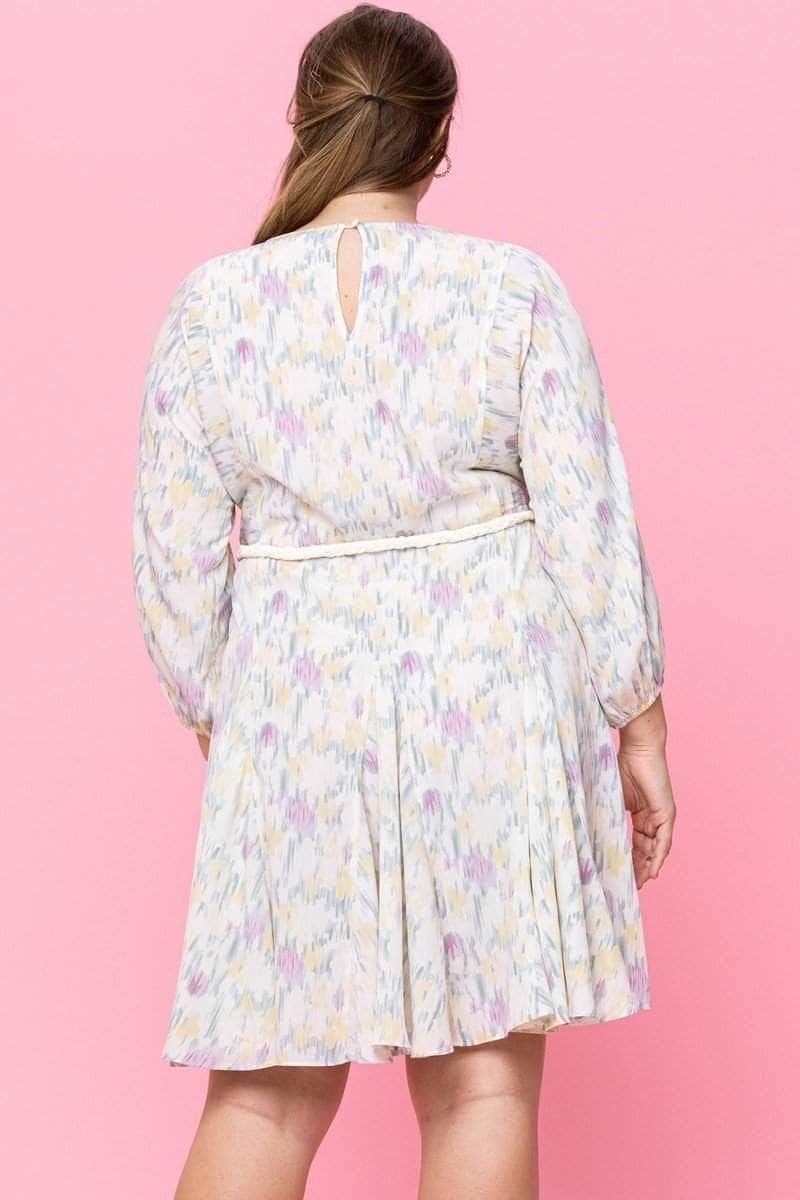 Plus Size Abstract Printed Mini Swing Woven Dress Blue Zone Planet