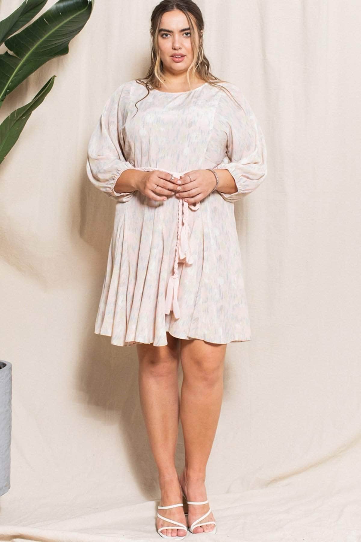 Plus Size Abstract Printed Mini Swing Woven Dress Blue Zone Planet