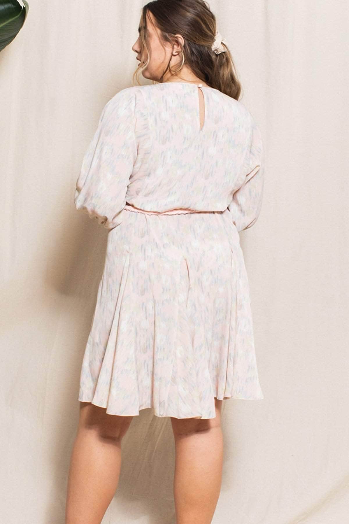 Plus Size Abstract Printed Mini Swing Woven Dress Blue Zone Planet