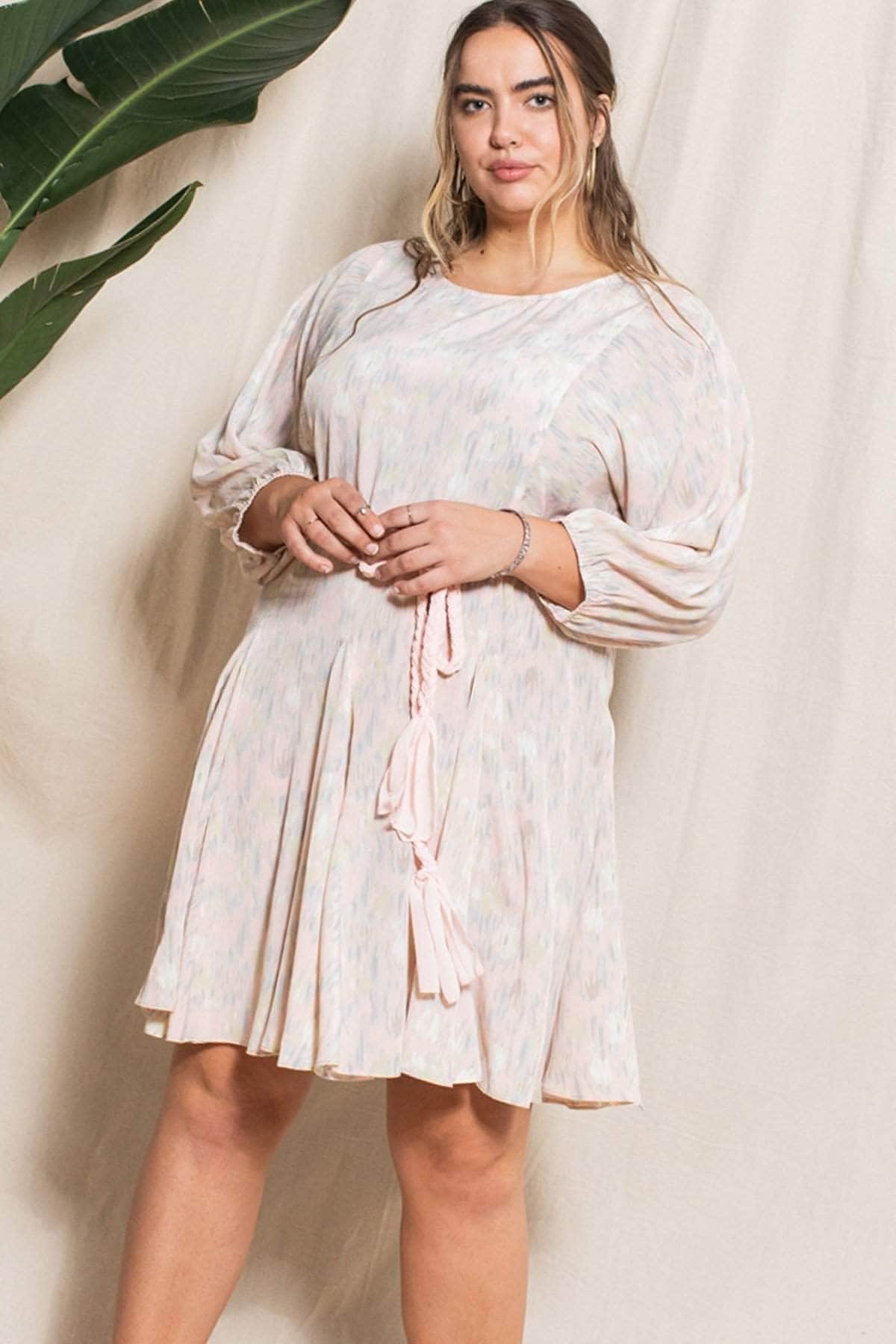 Plus Size Abstract Printed Mini Swing Woven Dress Blue Zone Planet
