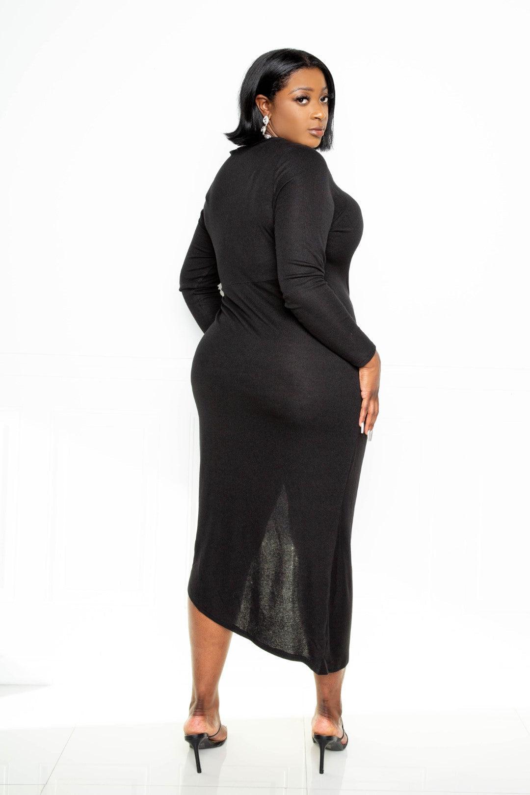 Plus Size Asymmetrical Sweater Midi Dress With Waterfall Ruffle Blue Zone Planet