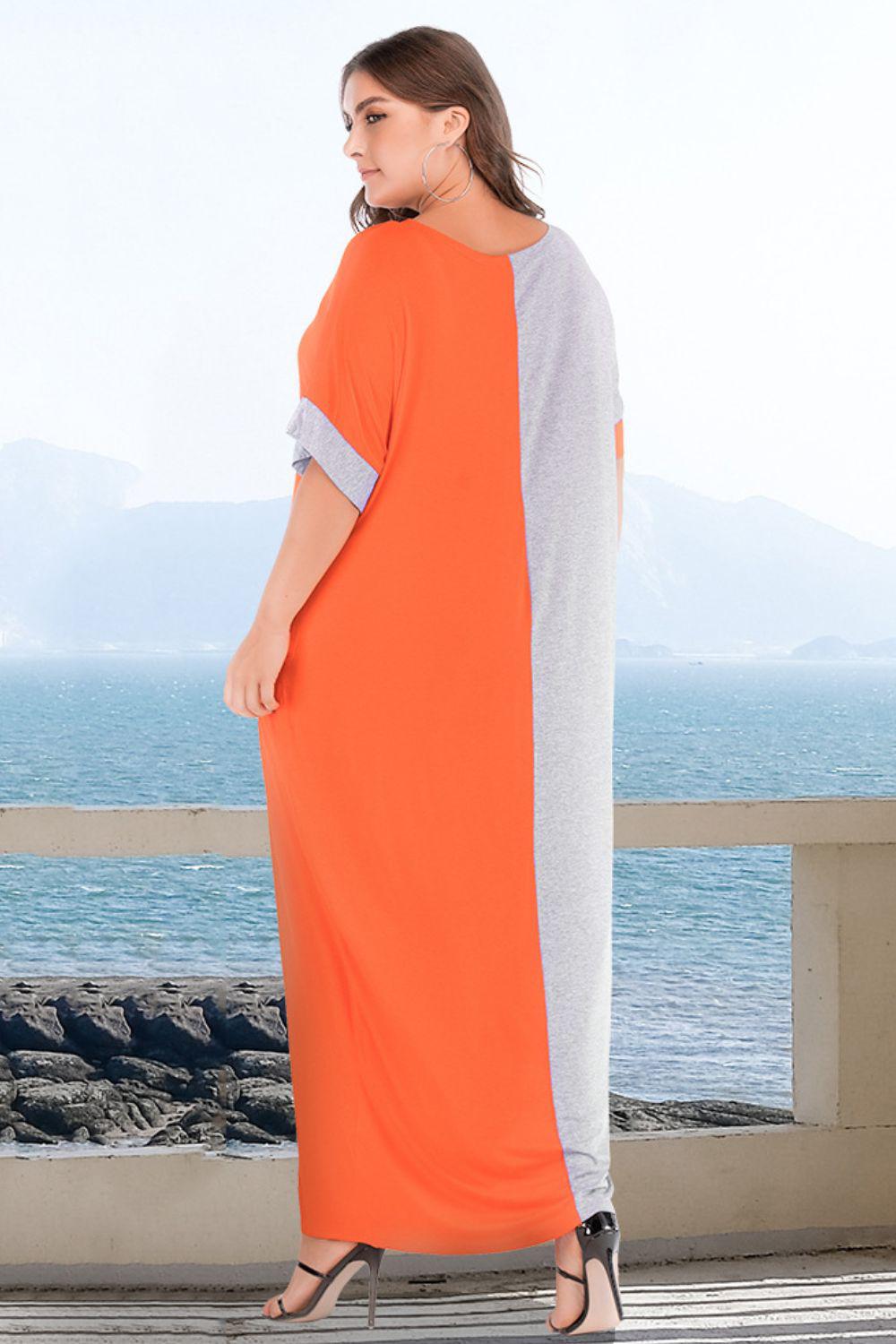 Plus Size Color Block Tee Dress with Pockets BLUE ZONE PLANET