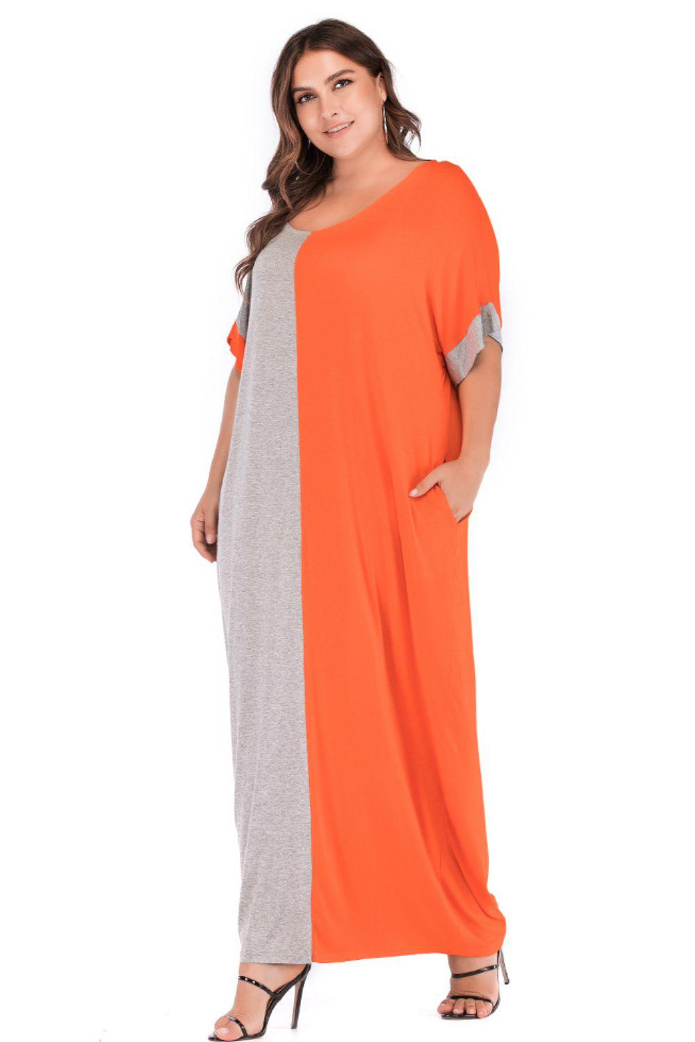 Plus Size Color Block Tee Dress with Pockets BLUE ZONE PLANET