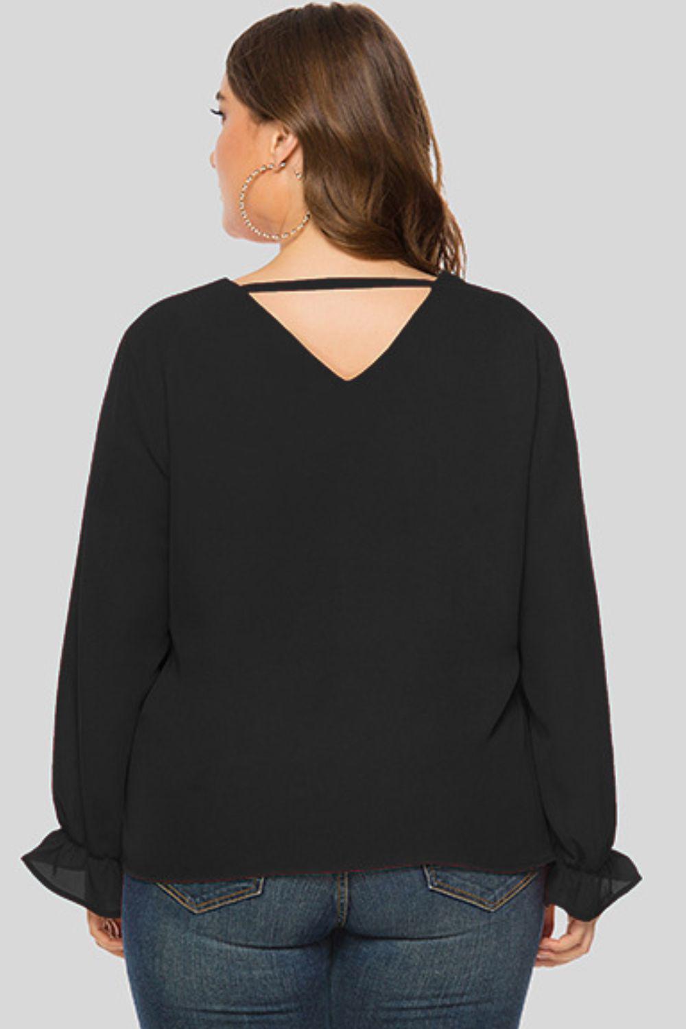 Plus Size Cutout Flounce Sleeve Blouse BLUE ZONE PLANET