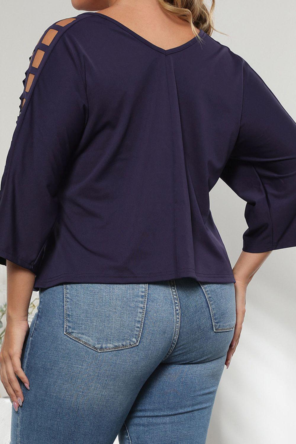 Plus Size Cutout Three-Quarter Sleeve Blouse BLUE ZONE PLANET