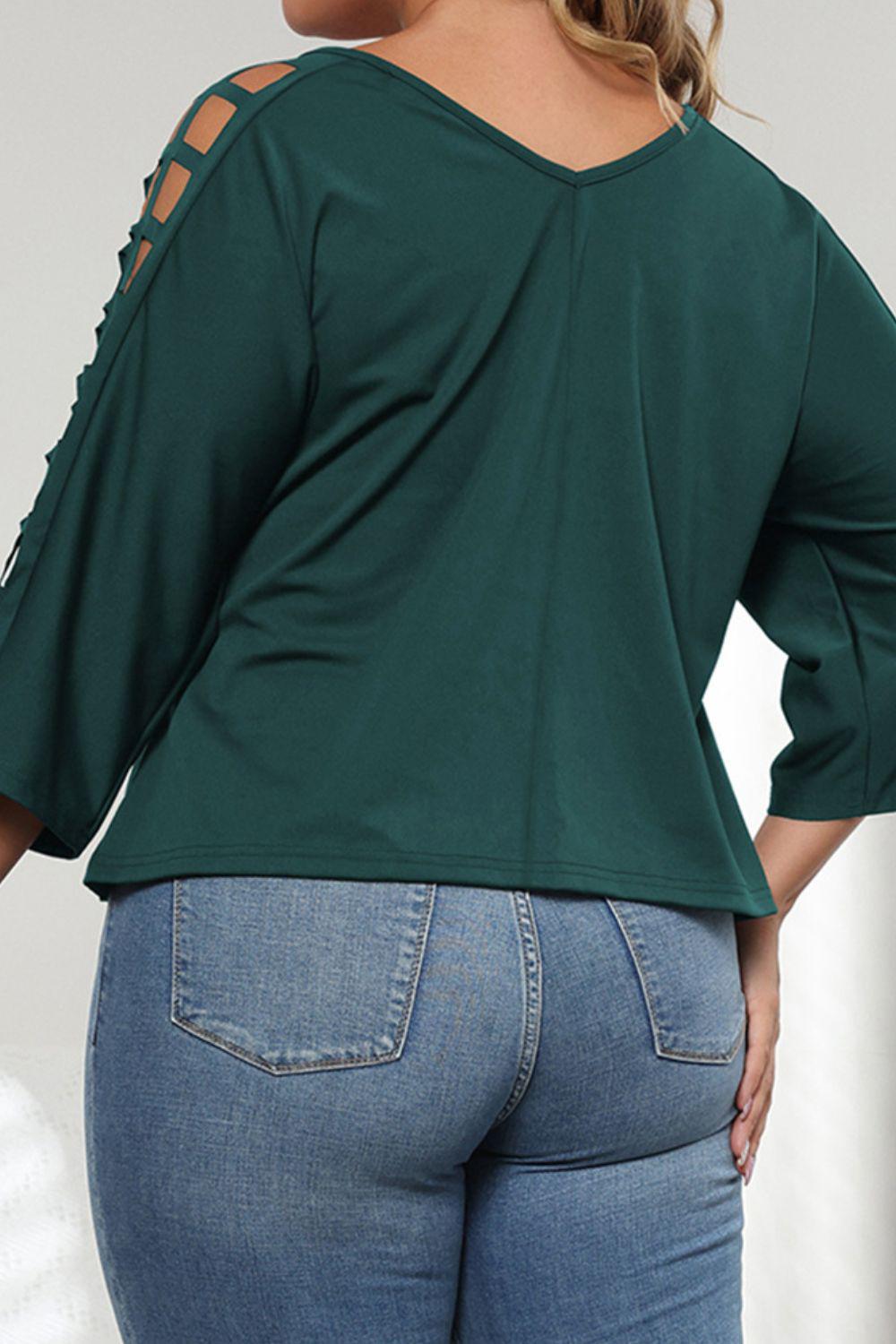 Plus Size Cutout Three-Quarter Sleeve Blouse BLUE ZONE PLANET