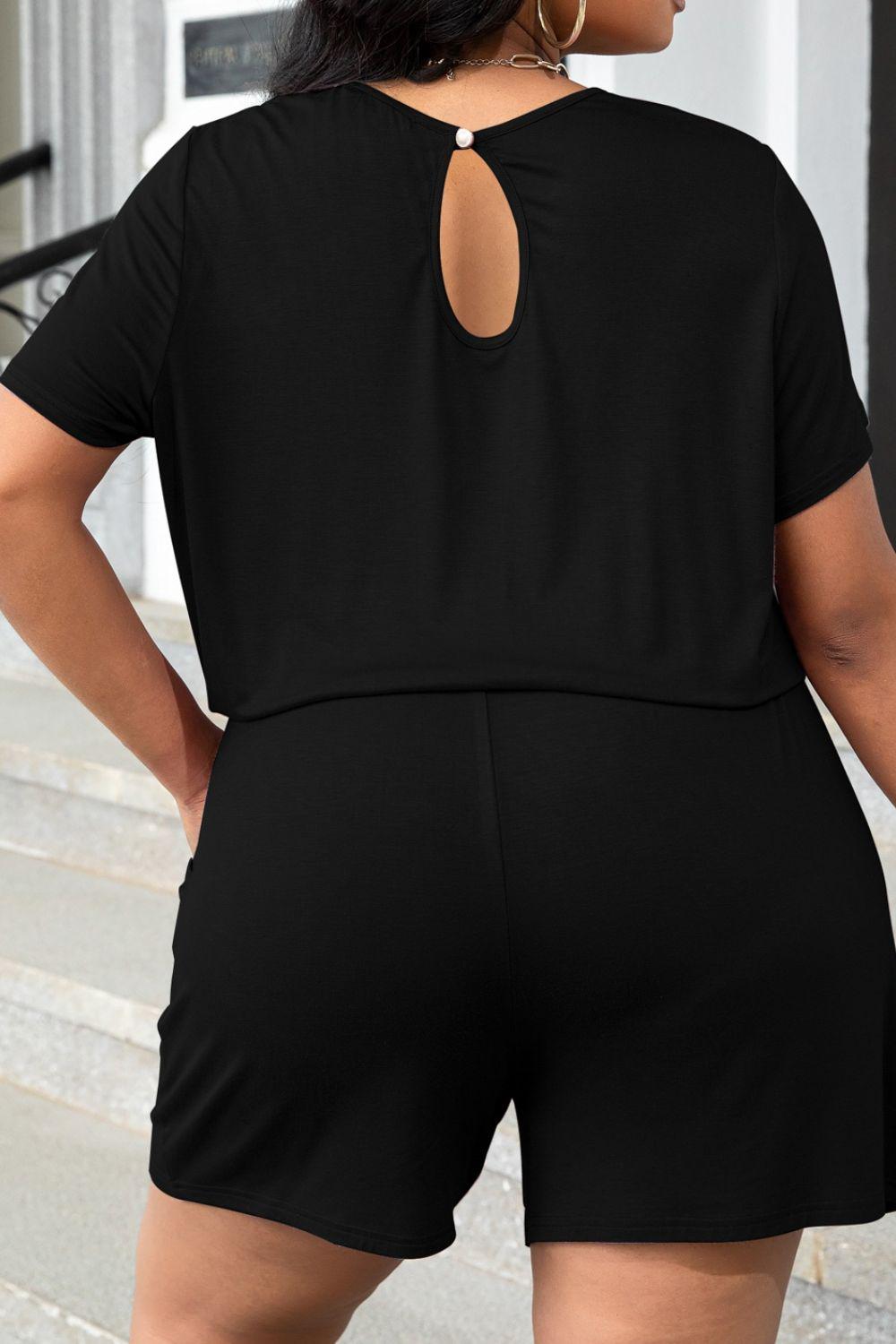 Plus Size Drawstring Waist Romper with Pockets BLUE ZONE PLANET