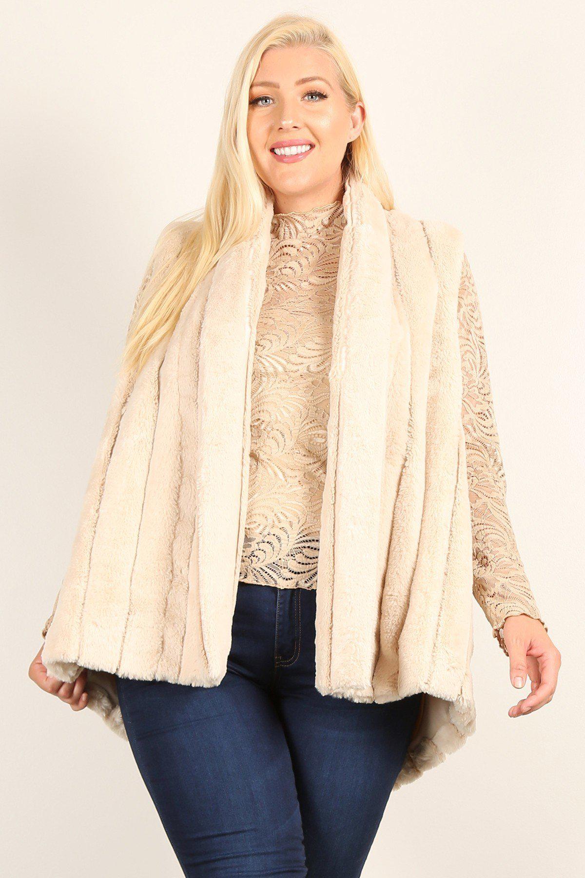 Plus Size Faux Fur Vest Jacket With Open Front, Hi-lo Hem, And Pockets Blue Zone Planet