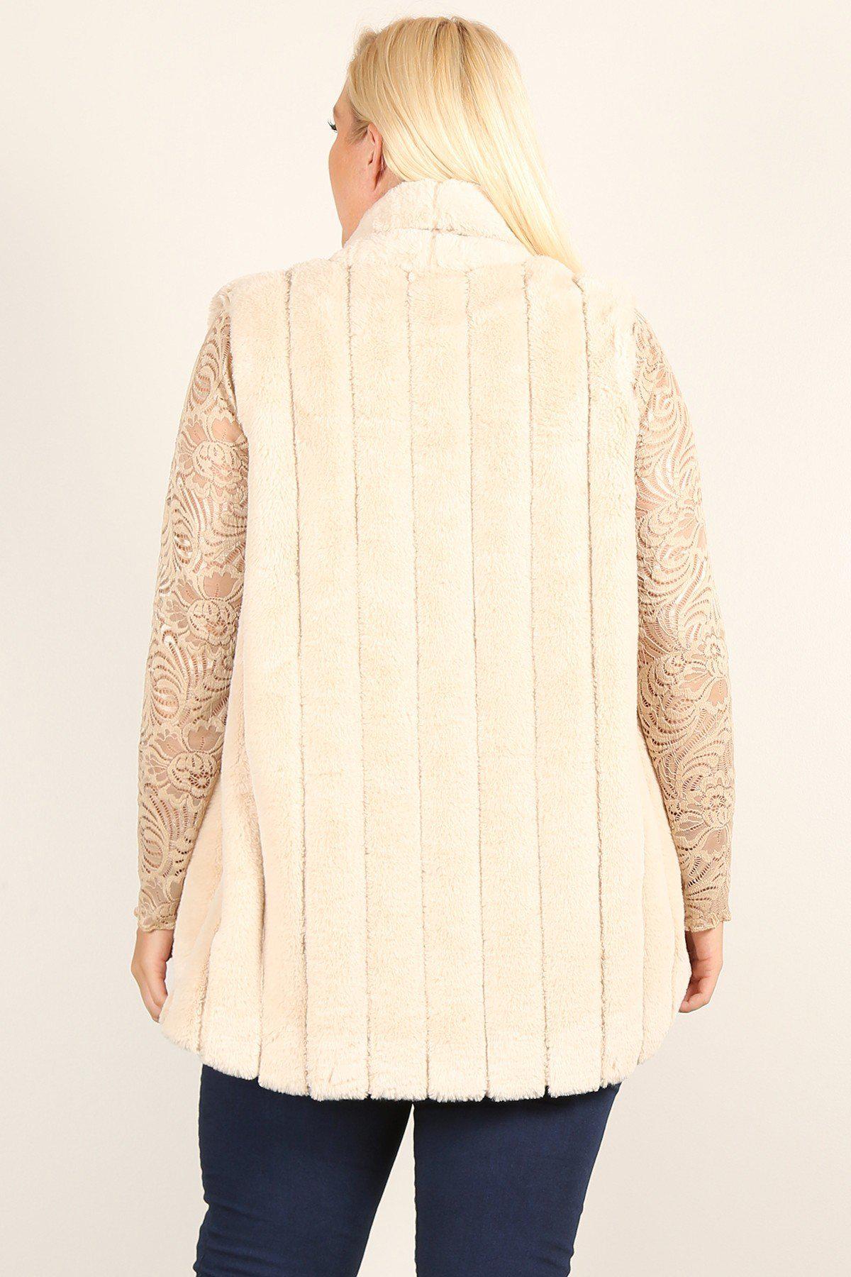 Plus Size Faux Fur Vest Jacket With Open Front, Hi-lo Hem, And Pockets Blue Zone Planet